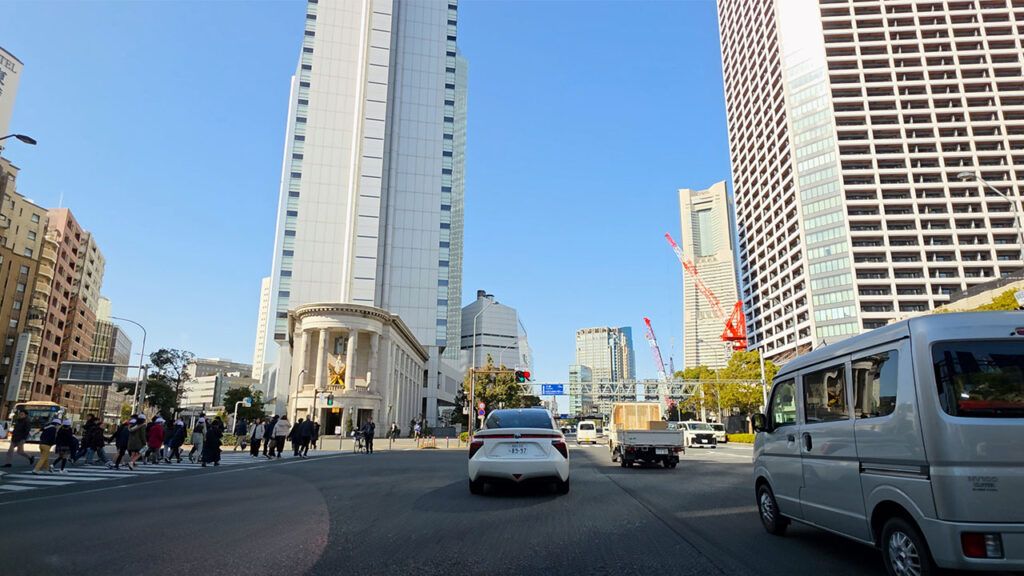 本町五丁目交差点付近（みなとみらい大通り） 走行ルート起点