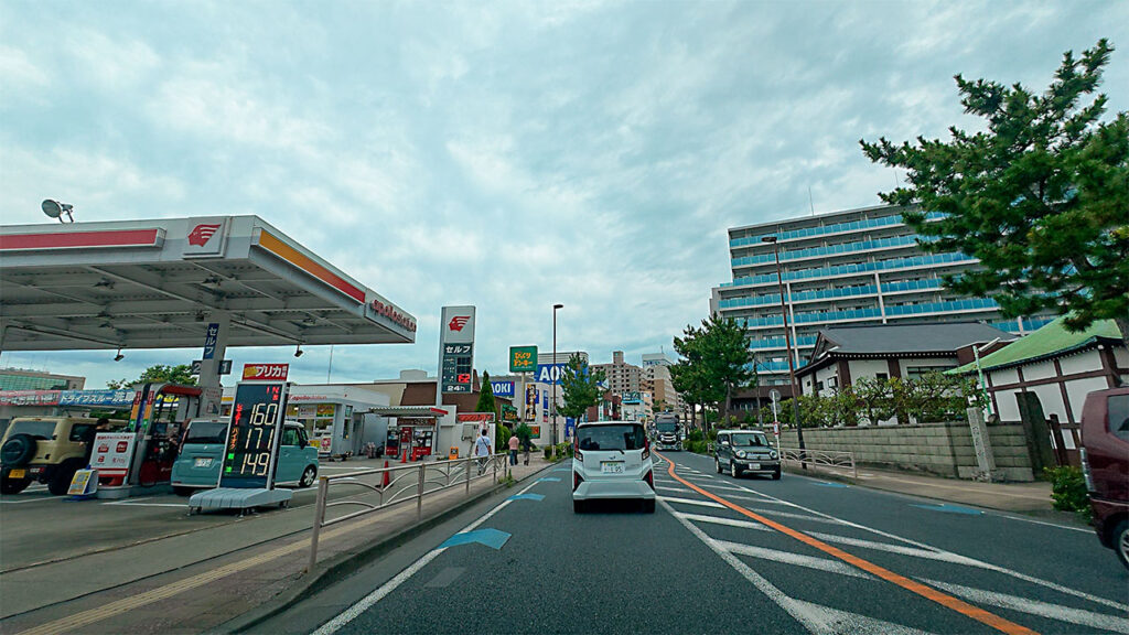 apollostation セルフルート1茅ヶ崎SS付近の国道1号から新栄町交差点方面へ向かう道路